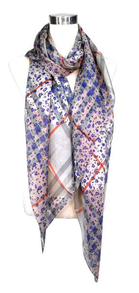 Scarf 100% Silk Paj Blue Grey Red